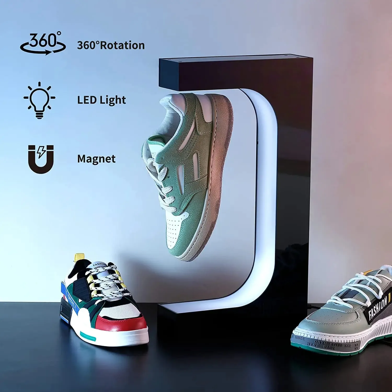 Display per scarpe da scarpa da levitazione magnetica a LED da 220 V Weta di rotazione a 360 gradi.