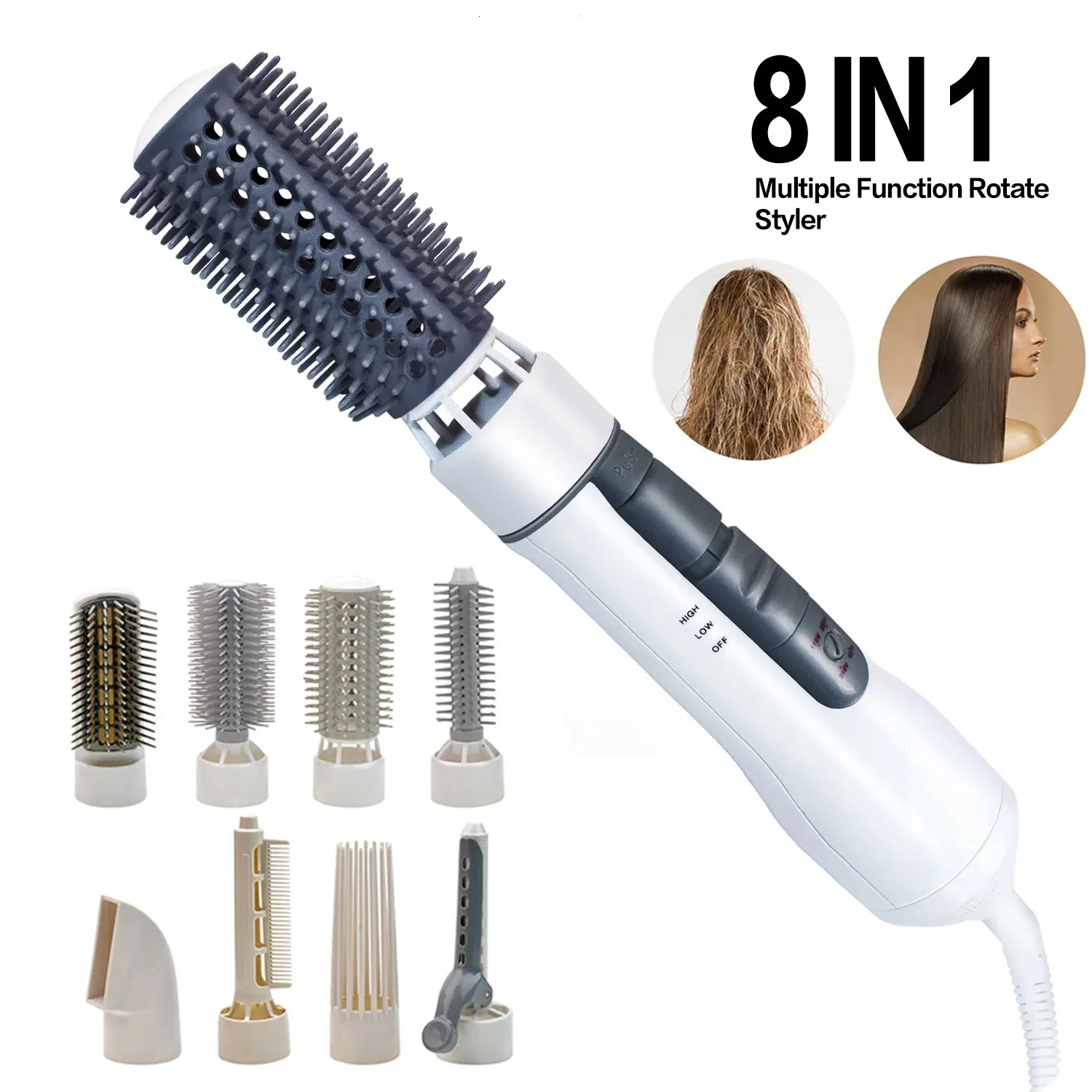 UKLISS 8-in-1 Air Brush Professional Hair Dryer Set Multi functional Straightener Tool Hair Brush Wave Styling Tool 240507