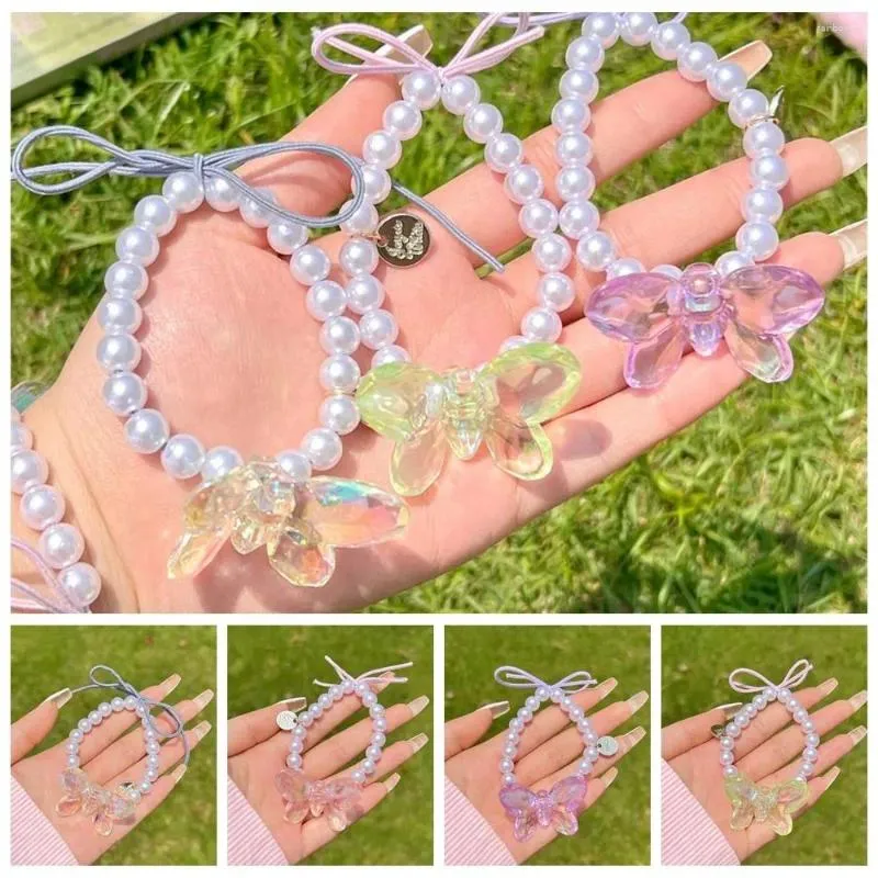 Bağlantı bilezikleri tatlı kelebek inci scrunchie renkli elastik saç ipi moda yüksek görünüm seviyesi boncuklu bilezikler