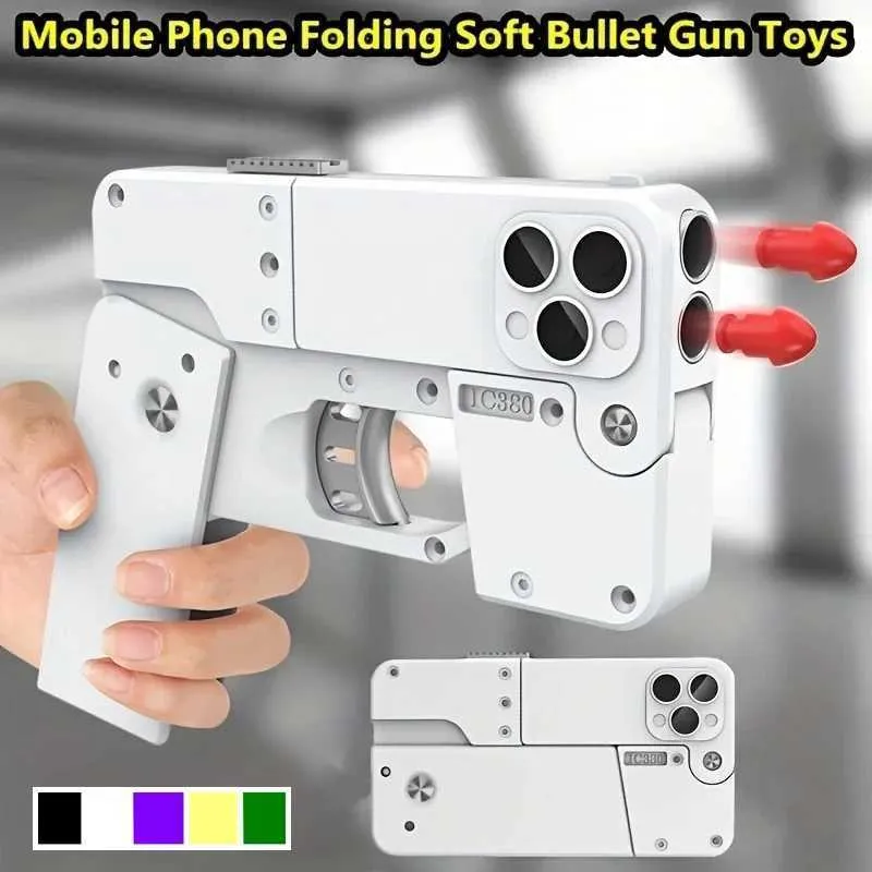 Fyllda plyschdjur Mobiltelefonform Folding Soft Bullet Gun Toy Novty Toysadults and Kids Creative Bullet Gun Sports Toy Pistol Soft Shape Toy T240513