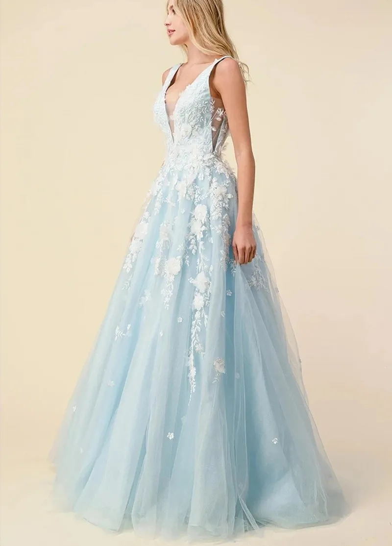 blue animal print prom dress Amarra 89399