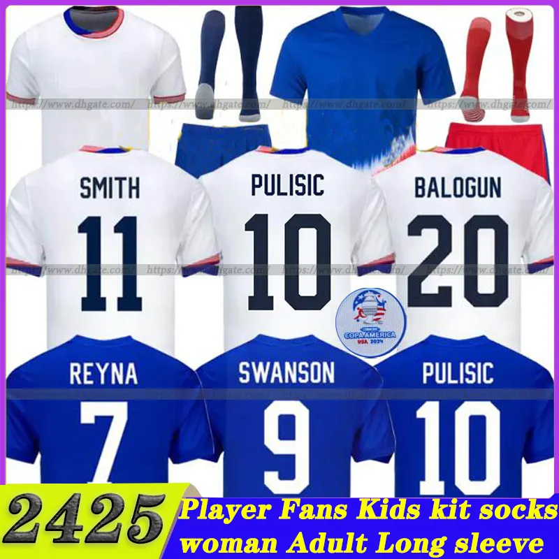 USAS Club Conjuntos Completos Camisas de Futebol 2024 2025 Copa América USWNT USMNT 24/25 lalas Camisas de Futebol Homens Versão do Jogador PULISIC Morgan BALOGUN Plus McKENNIE SMITH 3XL 4XL