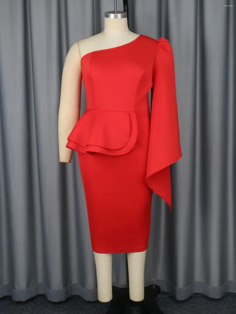 Casual Dresses Elegant Women Red Peplum Bodycon Christmas Party Sexy One Shoulder Ruffle Hem Pakage Hip Gown Formal Wedding Birthday Event