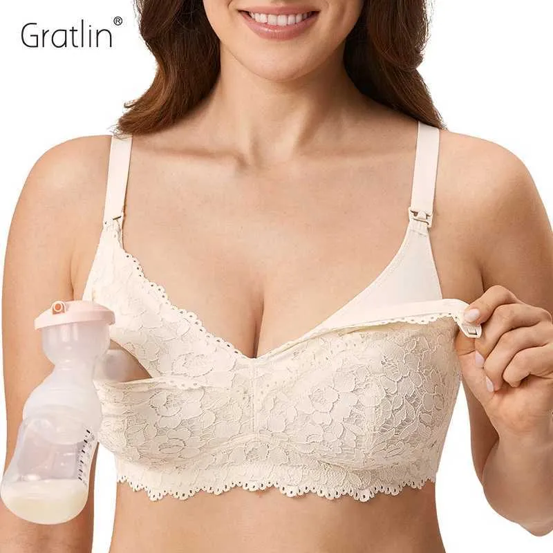 Maternity Intimates Hands Free Pumping Bra Breastfeeding Maternity Lace Cute Wireless Underwear Nursing Bra For Pregnant Women Y240515