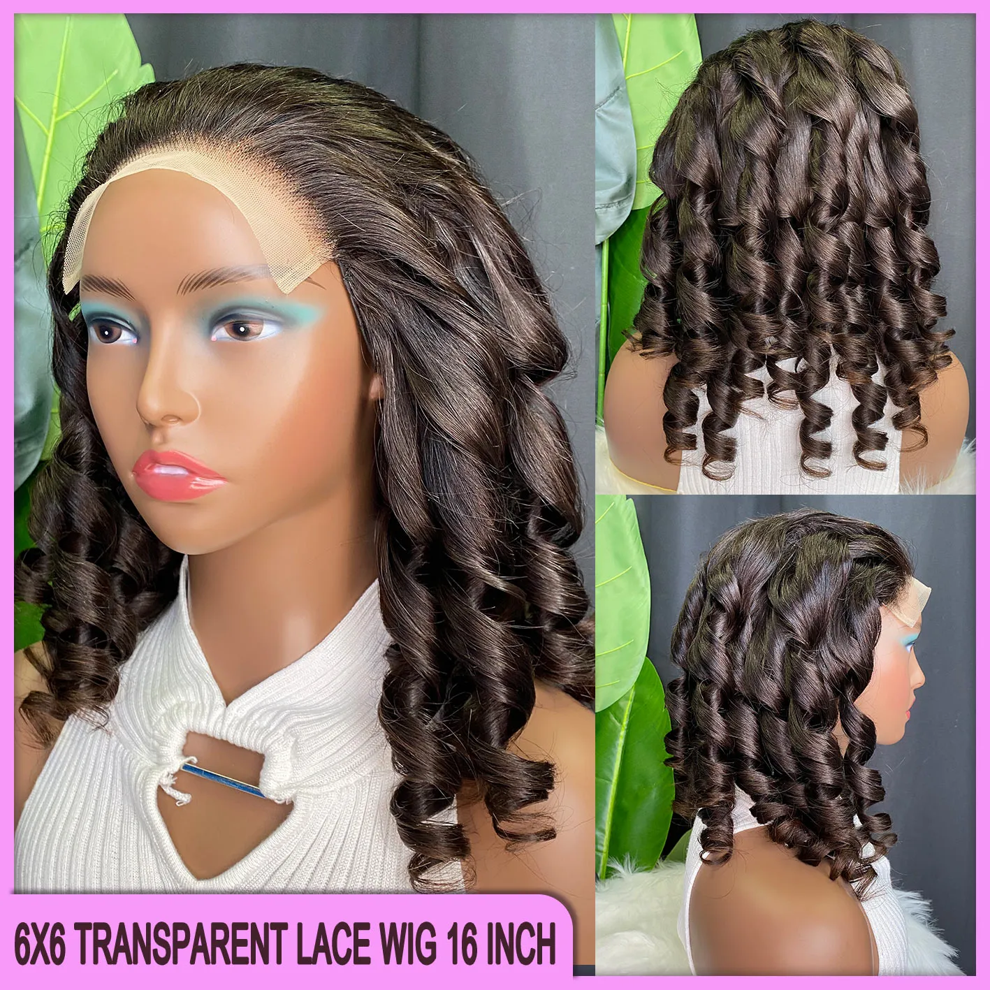 Wholesale Malaysian Peruvian Brazilian Natural Black Loose Wave 6x6 Transparent Lace Closure Wig 16 Inch 100% Virgin Remy Human Hair On Sale