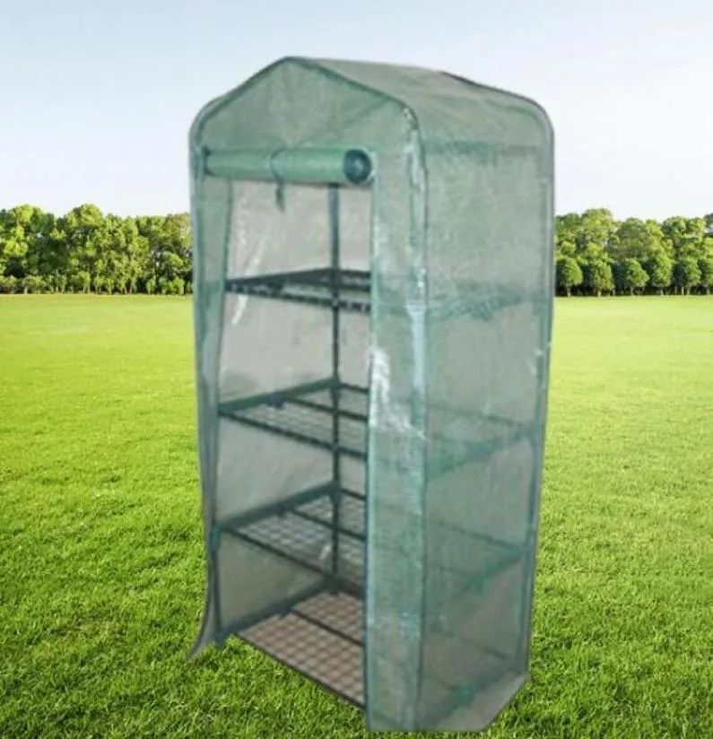 Garden Greenhouses 4 Shelves Green house Foldable Iron tube With PE mesh cloth cover Greenhouse Portable Mini Outdoor Fower House 4652809