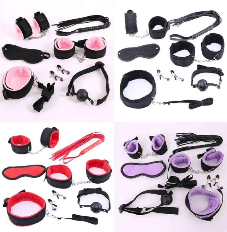 10 PCSSET Сексуальное белье Lingie Cuthing BDSM Бондаж набор манжеты для рук веревочную веревку эротические игрушки с завязанными глазами для пар 2104173235727