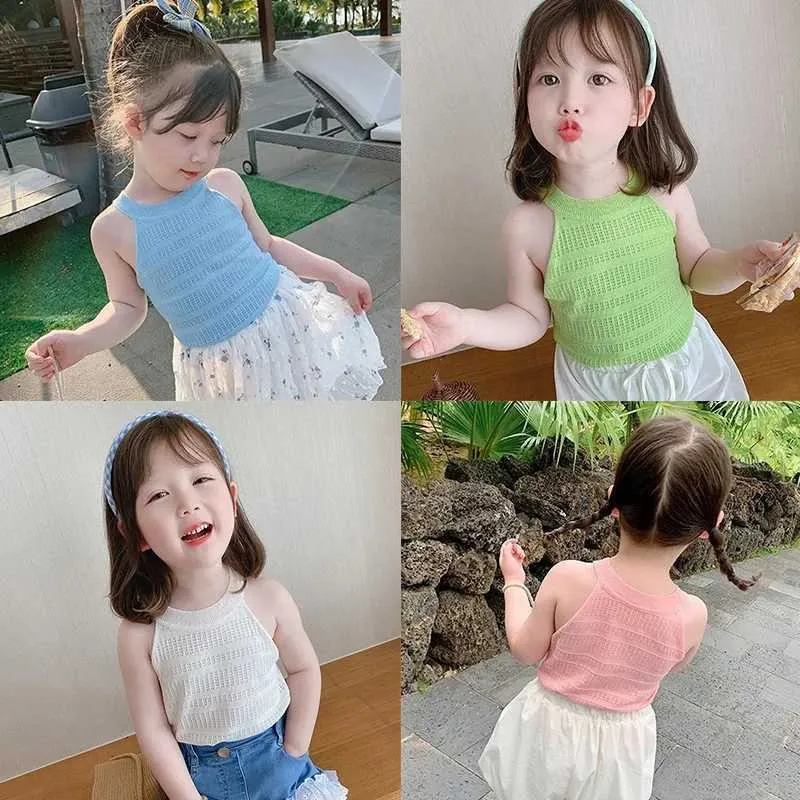 Vest Summer Baby Girls Tank Top T-shirt Tank Top Fashionable and Cute Kawaii Sporty and Unique Sleeveless Loose Casual Korean Top Childrens ClothingL2405