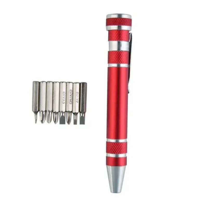 Hot Portable 8 in 1 Aluminum Pen Style Screw Driver Multi-Tool Precision Mobile phone Repair Tool Kit Screwdriver Set Bits