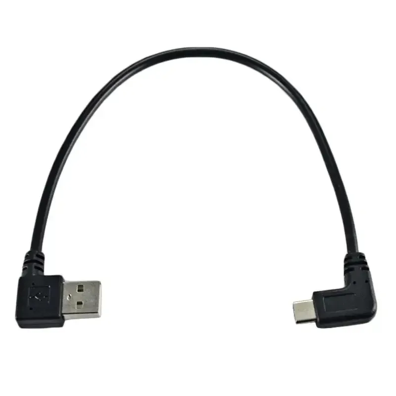 Double Elbow Type-C USB to USB-A male USB3.1 Type C Male 90 Degree Left Right Angled Connector Short 25cm for Power Black Cable