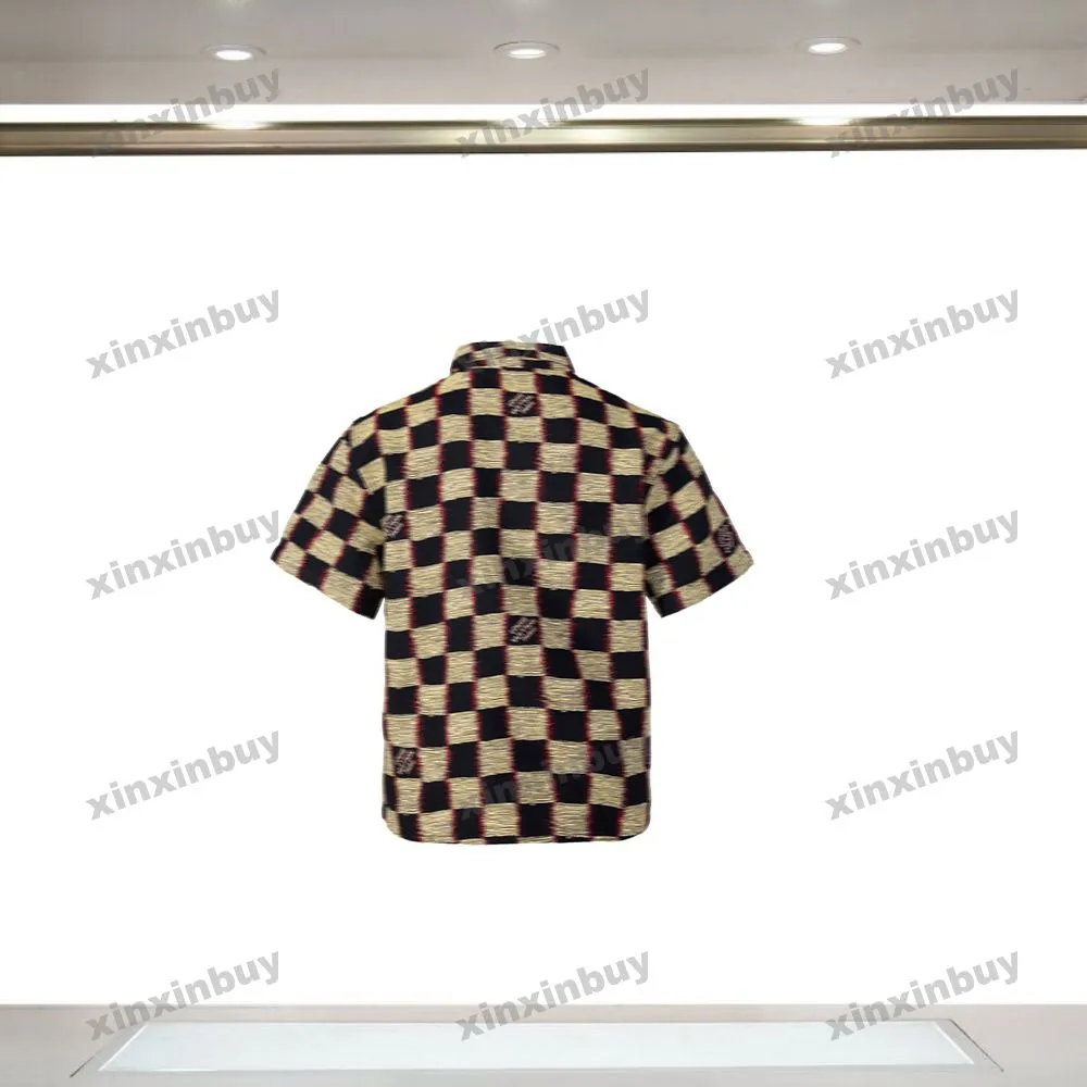 xinxinbuy Men designer Tee t shirt 2024 Italy Chessboard grid Letter jacquard denim fabric 1854 sets short sleeve cotton women black blue Khaki XS-XL