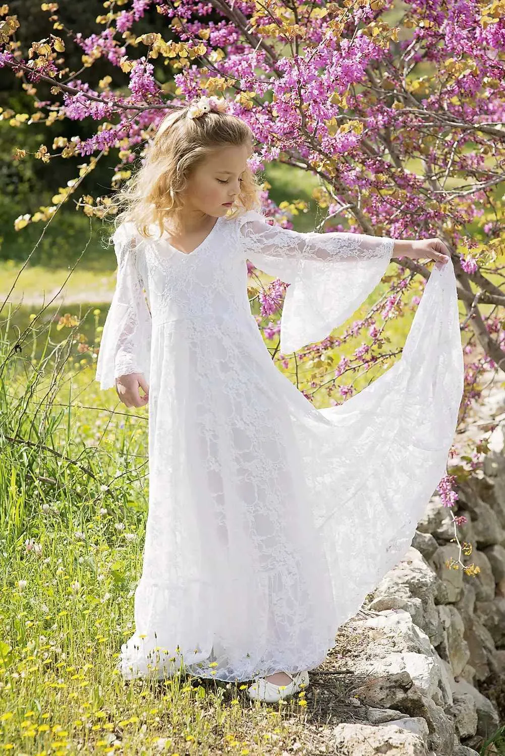 女の子のドレス2〜11年のボヘミアンフローラルガールウェディングドレス