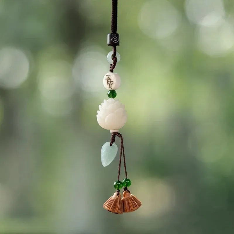 2024 Vintage Handmade gesneden Bodhi Lotus Flower Keychain voor vrouwelijke mannen Hout sieraden Hangende charmes Simple Nepal Bead Key Chains uniek