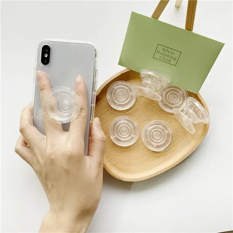 Transparent rund vikbar grepptoksuttag stretchtelefonhållare samtal fingerringhållare för iPhone Huawei Xiaomi -surfplattor