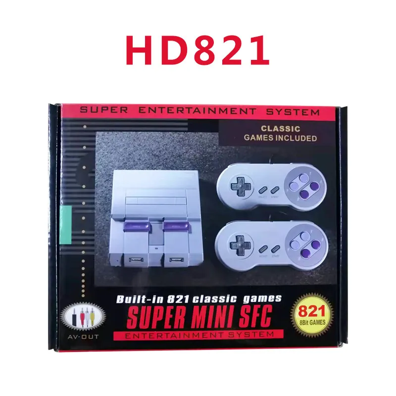 821 HD Game Console Super Mini SNES 8-bit Game Console NWS Classic Edition Built-in 821 Models Two Person Handle And Main Engine Wireless Controller