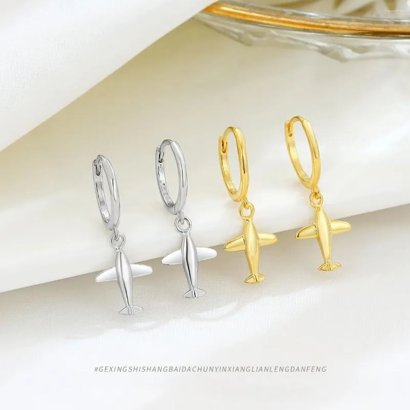 Studörhängen unika silverflygplan dingle för kvinnor S925 sterling minimalistisk modeörörmanschett smycken