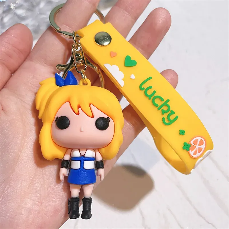 Cute Anime Keychain Charm Key Ring Fob Pendant Lovely American Girl Goblin`s Tail Doll Couple Students Personalized Creative Valentine`s Day Gift A8 UPS