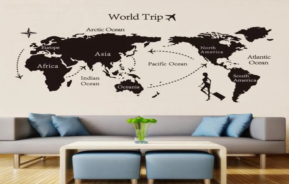 Black World Trip map Wall Stickers for Kids room Home Decor office Art Decals 3D Wallpaper Living room bedroom decoration9318609