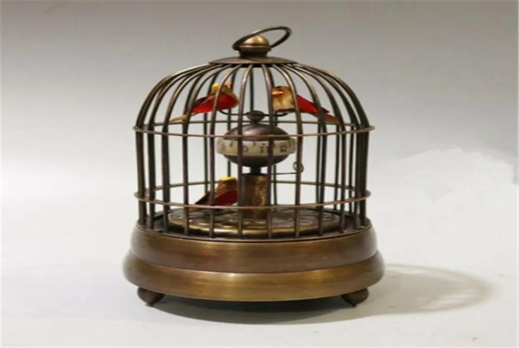 Novo colecionável decorar o trabalho manual antigo dois pássaros em gaiola tabela mecânica clock9958592