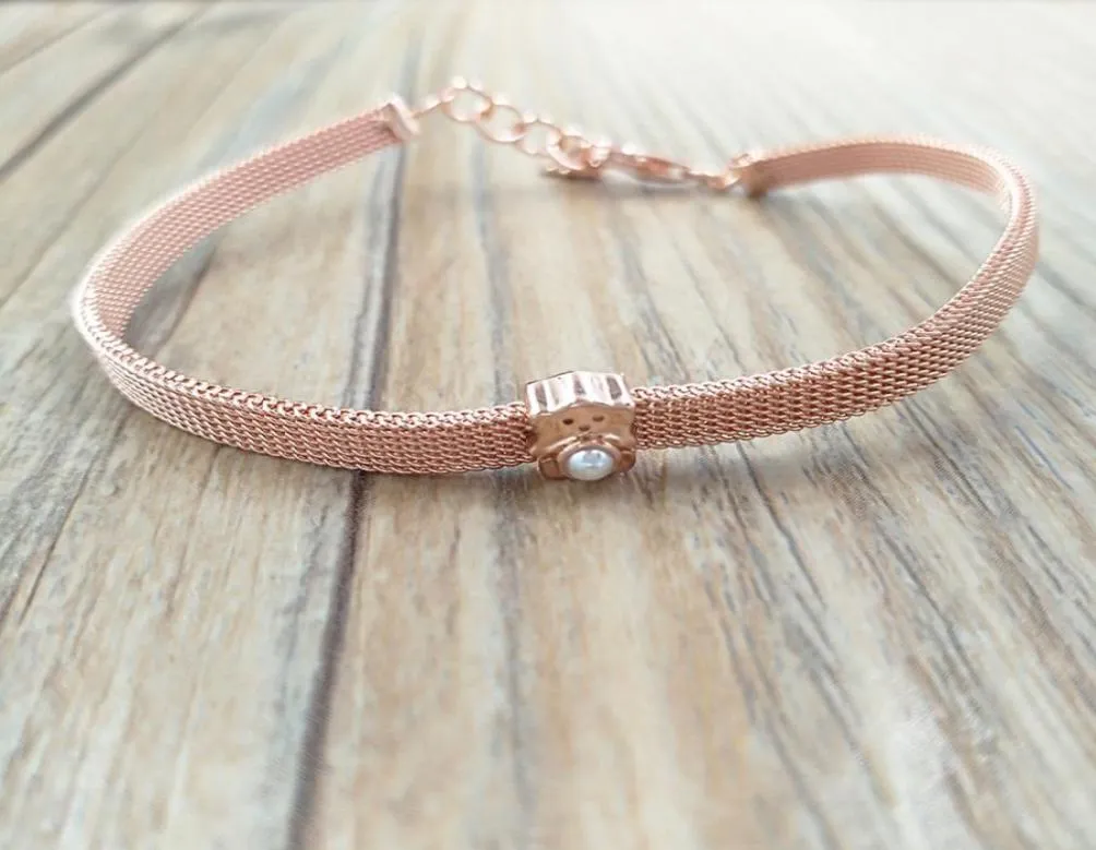 Rose Gold Vermeil Real Sisy Bracelet with Pearl Authentic 925 Sterling Silver BraceletsはヨーロッパのベアジュエリースタイルギフトAndy4542248に適合します