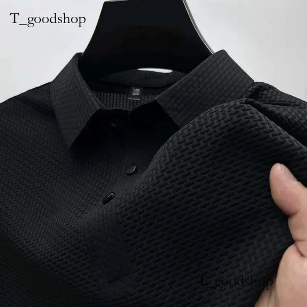 Erkek Polos Highend Buz İpek Elastikiyeti Polo Gömlekler 2023 Yaz Tshirts Trend Nefes Alabilir Erkekler Giyim İşi Kısa Çevreli Lüks Marka -888 85E