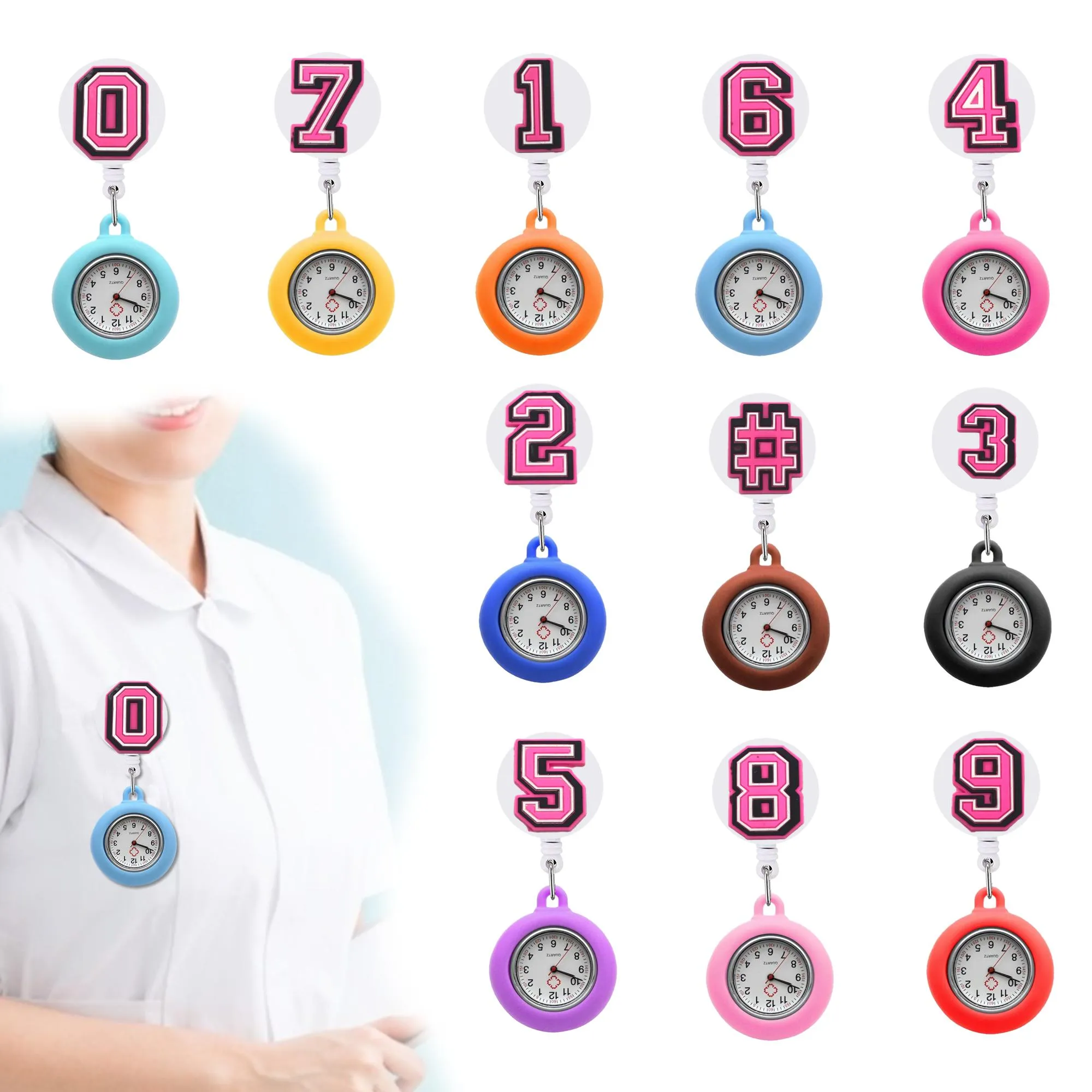 Skrivbordklockor rosa nummer klippficka klockor sjuksköterskor för kvinnor titta på brosch fob sjukhus medicinsk klocka gåvor utdragbar student dr otvkp