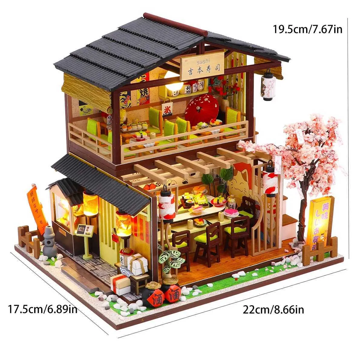 Architecture / bricolage maison Sushi Shop Doll House Mini Kit de bricolage de production de kit de production Modèle Toys Toys Home Chadow Decoration avec meubles Artisanat en bois 3D