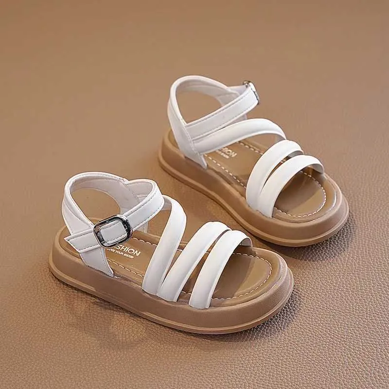 Sandals New simple girl sandals childrens fashionable anti slip hook and loop childrens shoes breathable open toe solid color cool version d240515