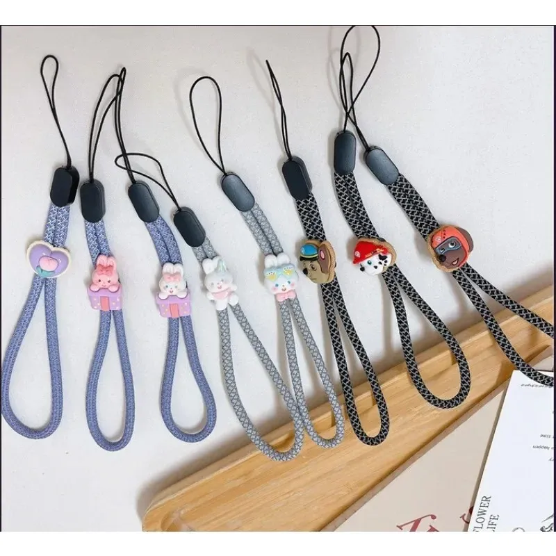 2023 New Cartoon Rabbit and Bear Mobile Phone Hanging Rope Short Rope Wrist Nylon Rope Hanging Phone Chain Jewelry Adjustable