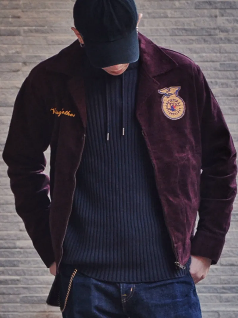 Vintage FFA Corduroy Jacket for Men: Embroidered Designer
