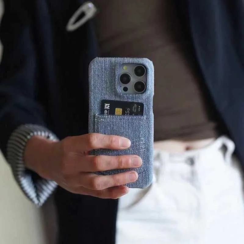 Phone Case Designer For iPhone 15 Pro Max 14 plus 13 12 11 promax Case Denim Card Insert Anti Drop Case Half Pack wholesale