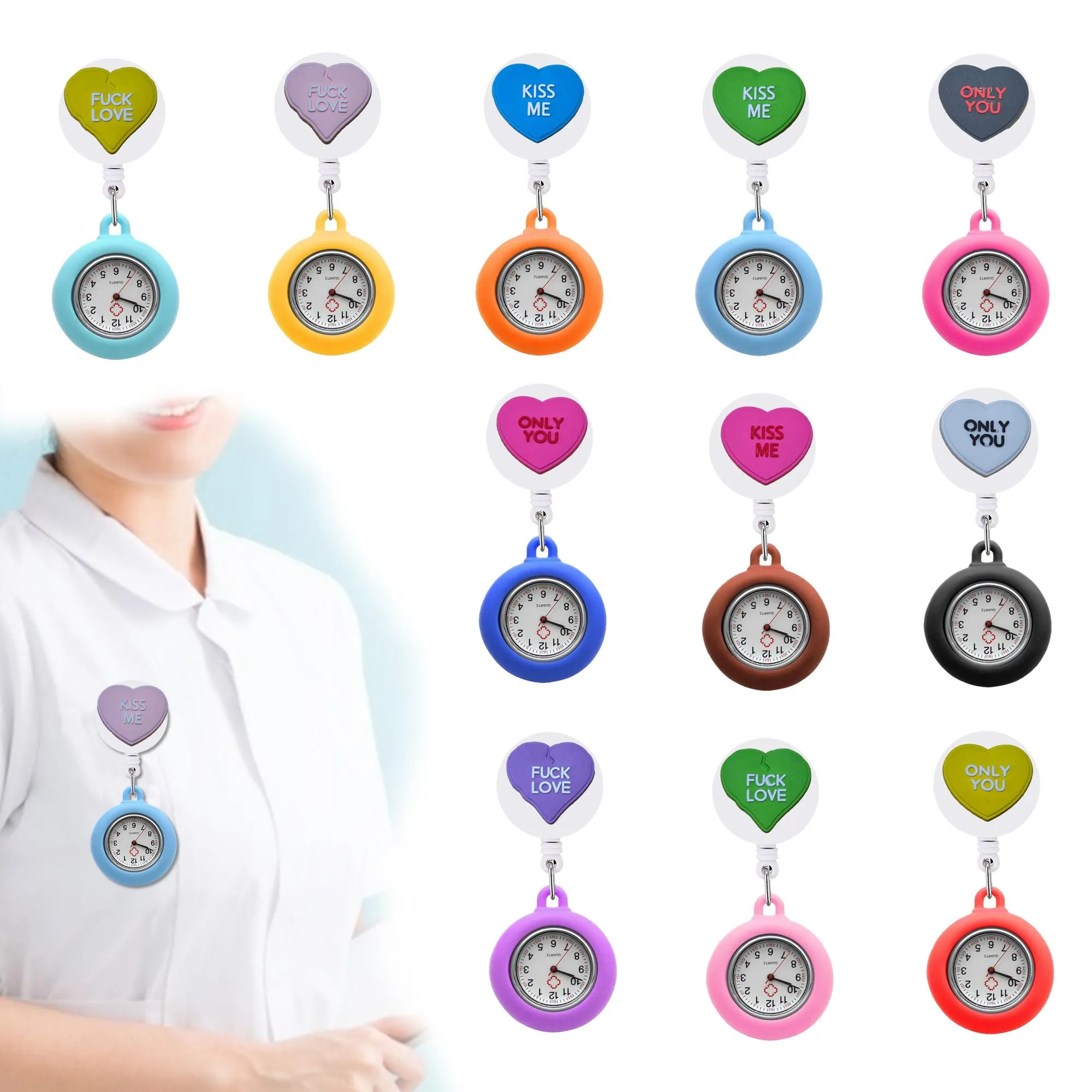 Andere Büroschule Valentinstag Love Clip Pocket Watches auf Quartz Uhr mit Second -Hand Medical Hang Clock Geschenk für Krankenschwestern otnnv