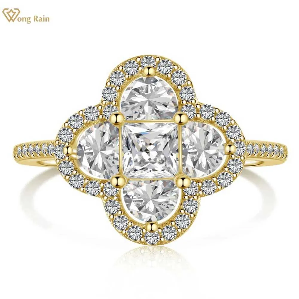 Anneaux de mariage Pluie jaune 18K Gold 925 Pure Silver Clover High Carbon Diamond Gemstone Womens Exquisi bijoux Ring en gros Q240514