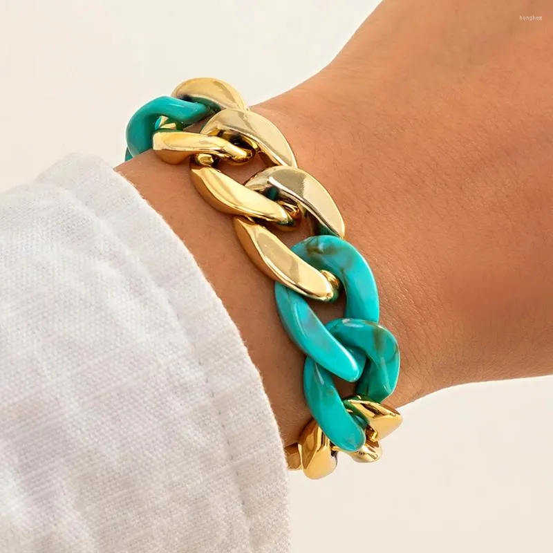 Charm Bracelets IngeSight.Z 9 Colors Acrylic Resin Friendship Bangles Chunky Thick Green On Hand Female Wrist Chain Jewelry