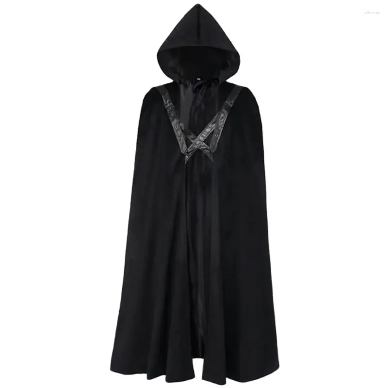 Männer Trench Coats Mittelalterliche Ritter Halloween Cloak Maxi Kapuze Cape Velvet Kostüm Larp Pirate Leder Rüstung Männer Krieger Wikinger Robe für