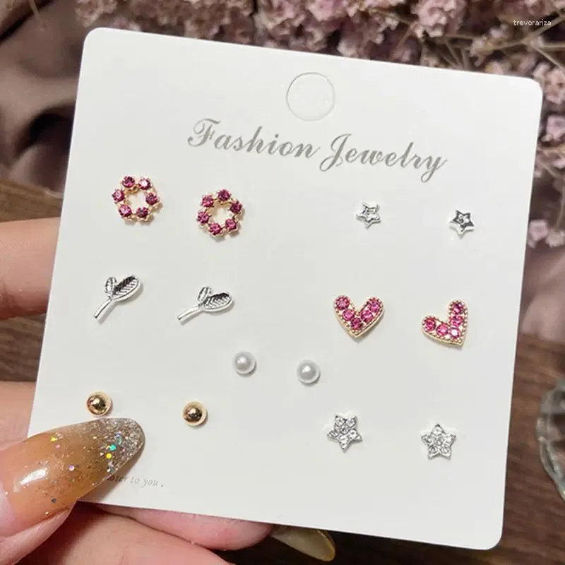 Stud Earrings EN 7 Pairs/Set Heart Star Mini Set Pearl Geometric For Women Female Fashion Jewelry Girls Gifts Brincos