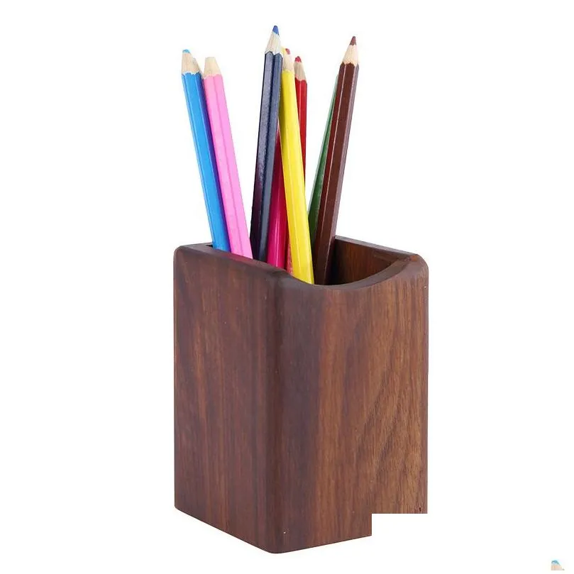 Desk Drawer Organizers Wholesale Solid Wood Pen Holder Der Fashion Desktop Decoration Simple Office Supplies Storage Box Graduatio Dhyvn