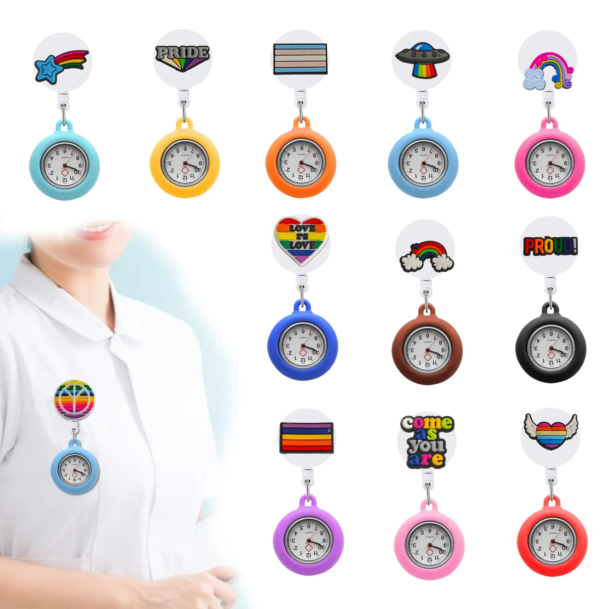 Andra heminredning Rainbow 24 Clip Pocket Watches Brosch Nurse Watch Pin-On för kvinnor och män på lättläst Drop Delivery OTHQV