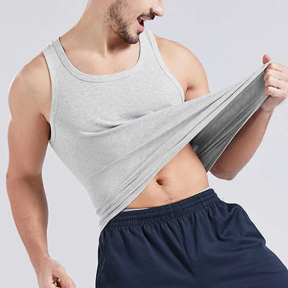 Mäns T-shirts 100% Pure Cotton Mens ärmlös Vest Solid Color Gym Muscle Underwear O-Neck Clothing T-Shirt Sports Q240514