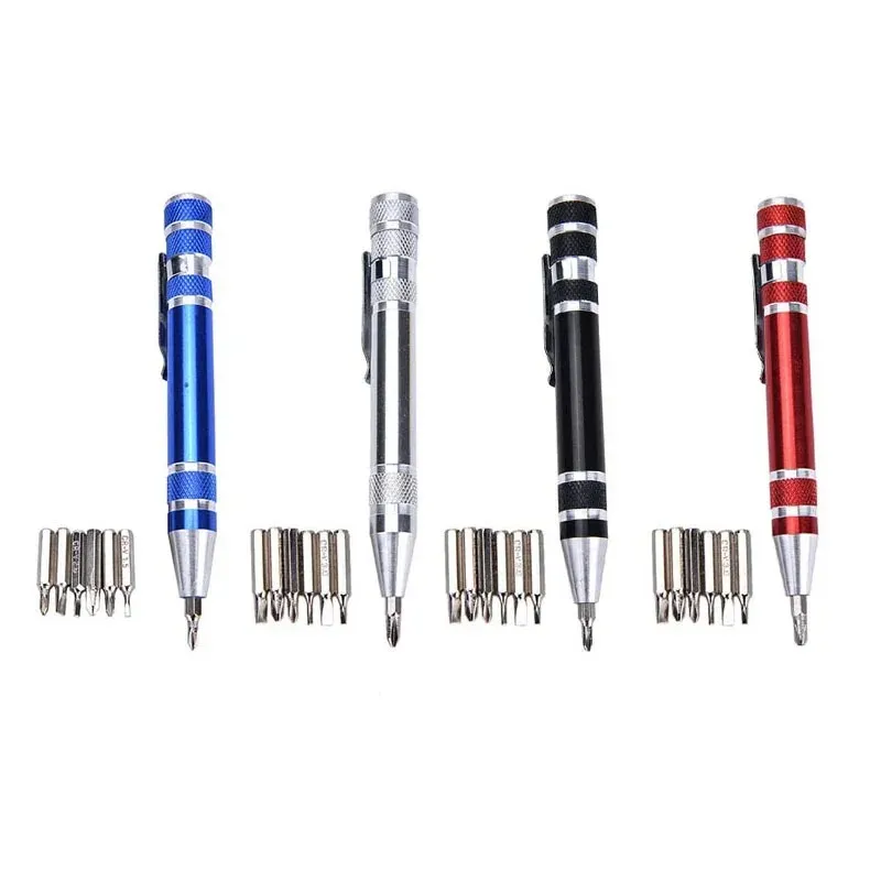 Hot Portable 8 in 1 Aluminum Pen Style Screw Driver Multi-Tool Precision Mobile phone Repair Tool Kit Screwdriver Set Bits