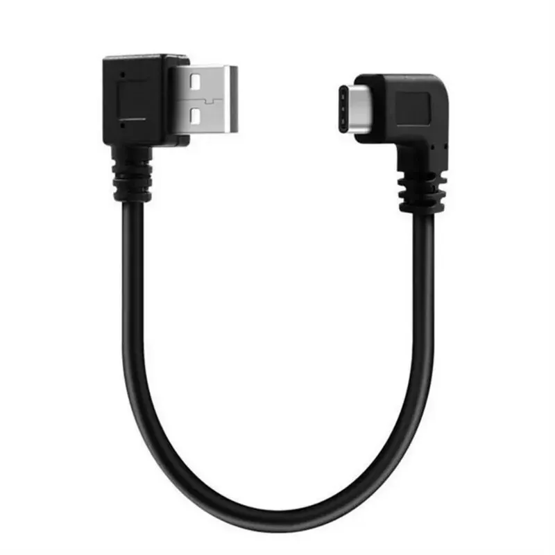 Dubbel armbåge typ-C USB till USB-en manlig USB3.1 Typ C Man 90 grader vänster höger vinklad kontakt kort 25 cm för kraft svart kabel