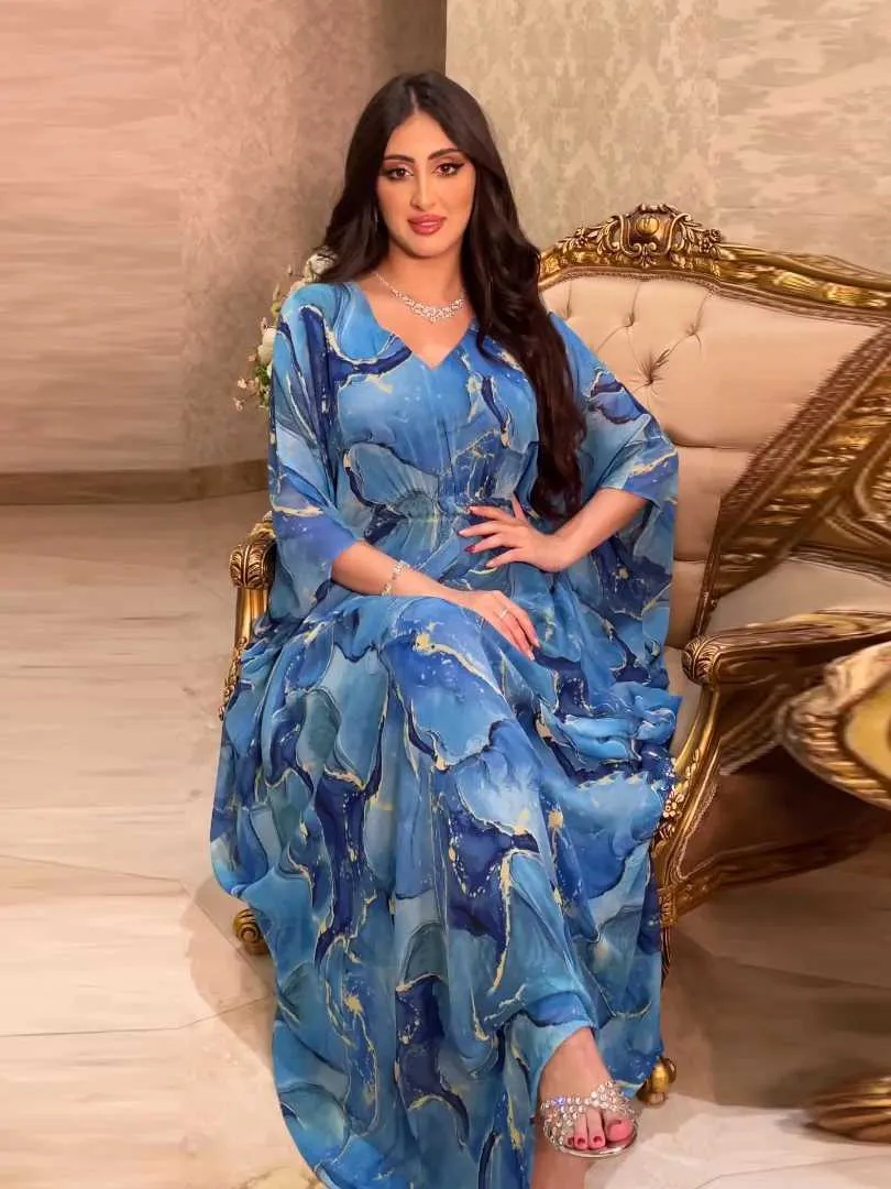 Summer Long Dress for Women V Neck Chiffon Print Beach Jalabiya Muslim  Abaya Maxi Robe Bat Sleeve Caftan T240515 from Dhgate Ethnic Clothing -  price 19.12