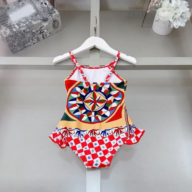 Summer New Girls Sling One Piece Swimming Suit Lace Fashion Print Swimsuit fashion swimwear kids Comfortable Breathable Bikinis CSD2405154