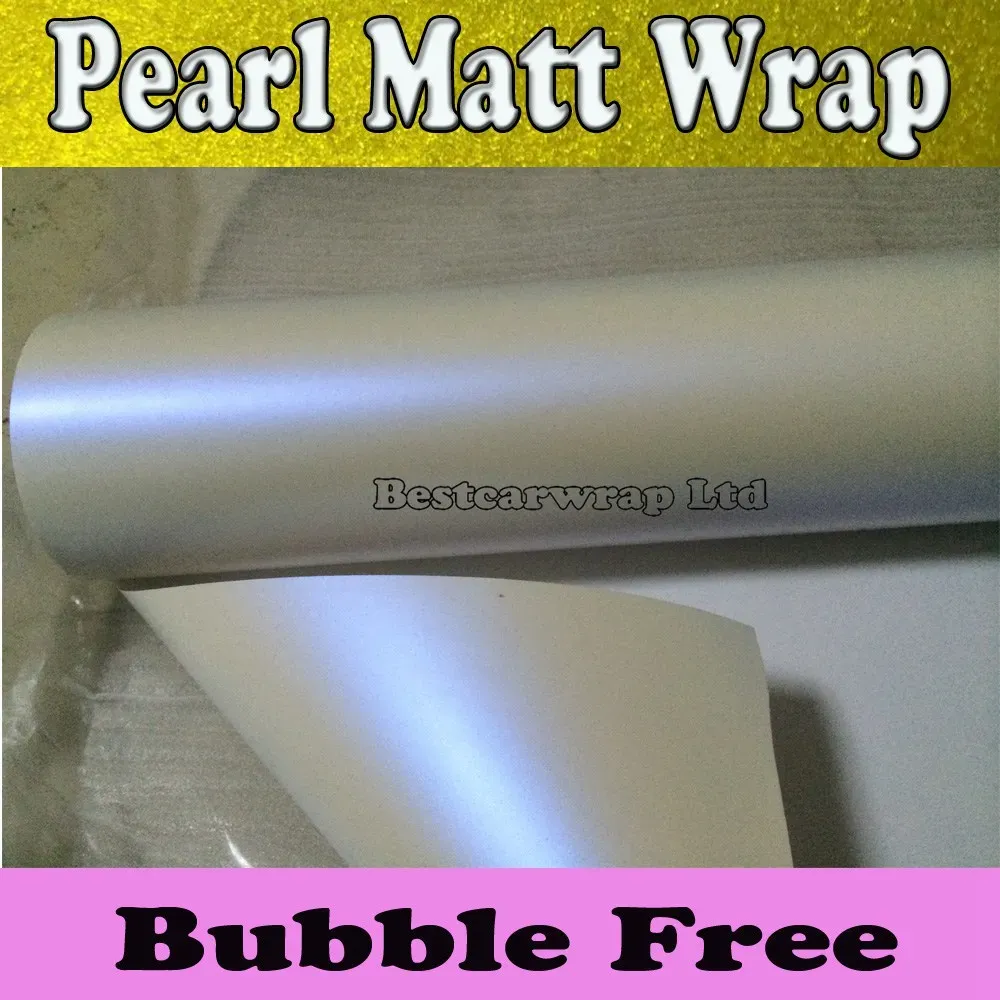 Klistermärken Satin Pearl Matt White Vinyl Wrap Pearl Chameleon Whiteblue Car Wrap Film With Air Release Pearl White Matte Filmstorlek: 1.52*20M/