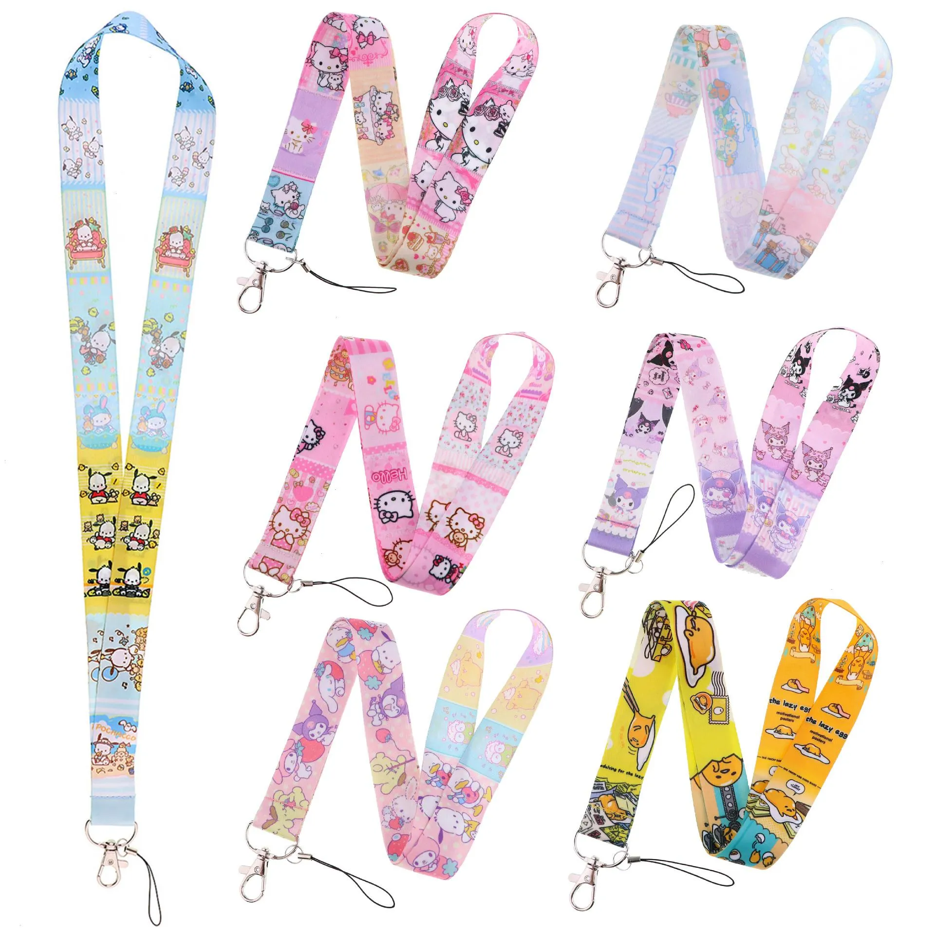 16COLORS MENINAS Infantil Kuromi Melody Cats Chaves de chave de crédito Tampa de cartão de crédito Passe de telefone celular Charm Straps Acessórios para Keyring Bittle