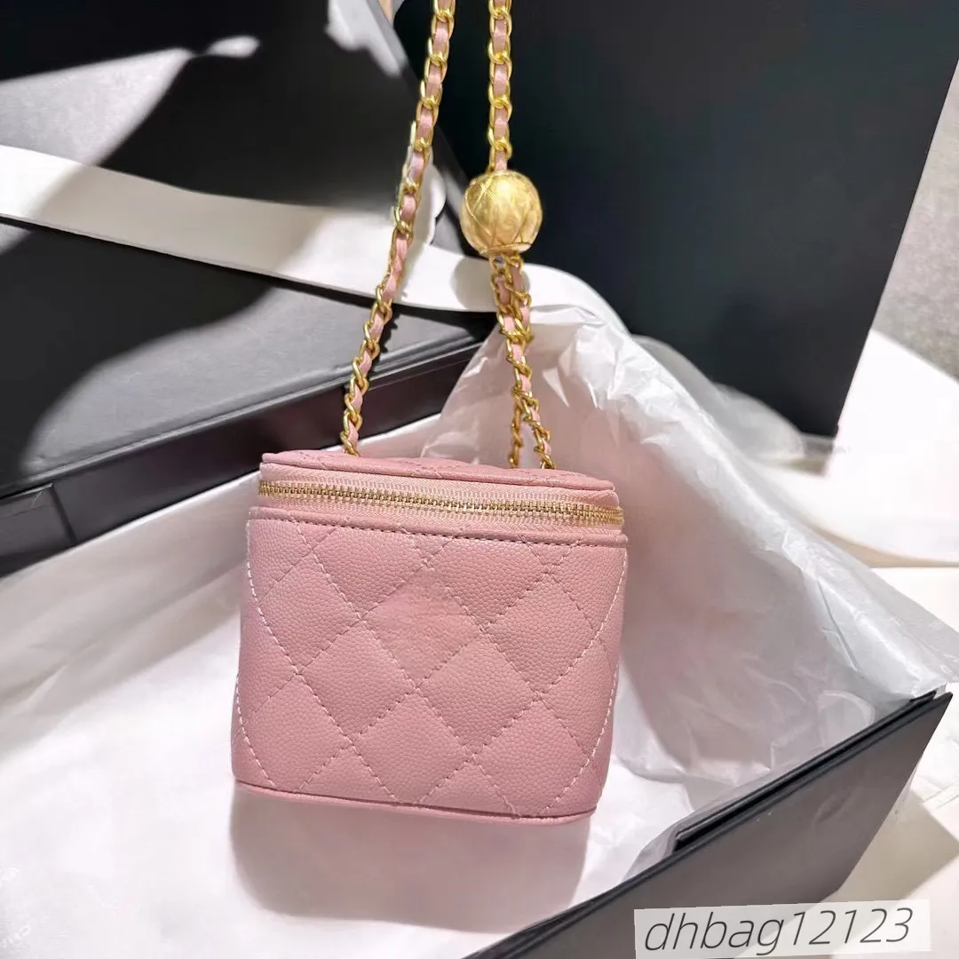 Women s Luxury Bag Designer Makeup Bag Mini Box Small Lambskin Leather Crushed Pearl Gold Ball Hardware Adjustable Matelasse Chain Makeup Wallet