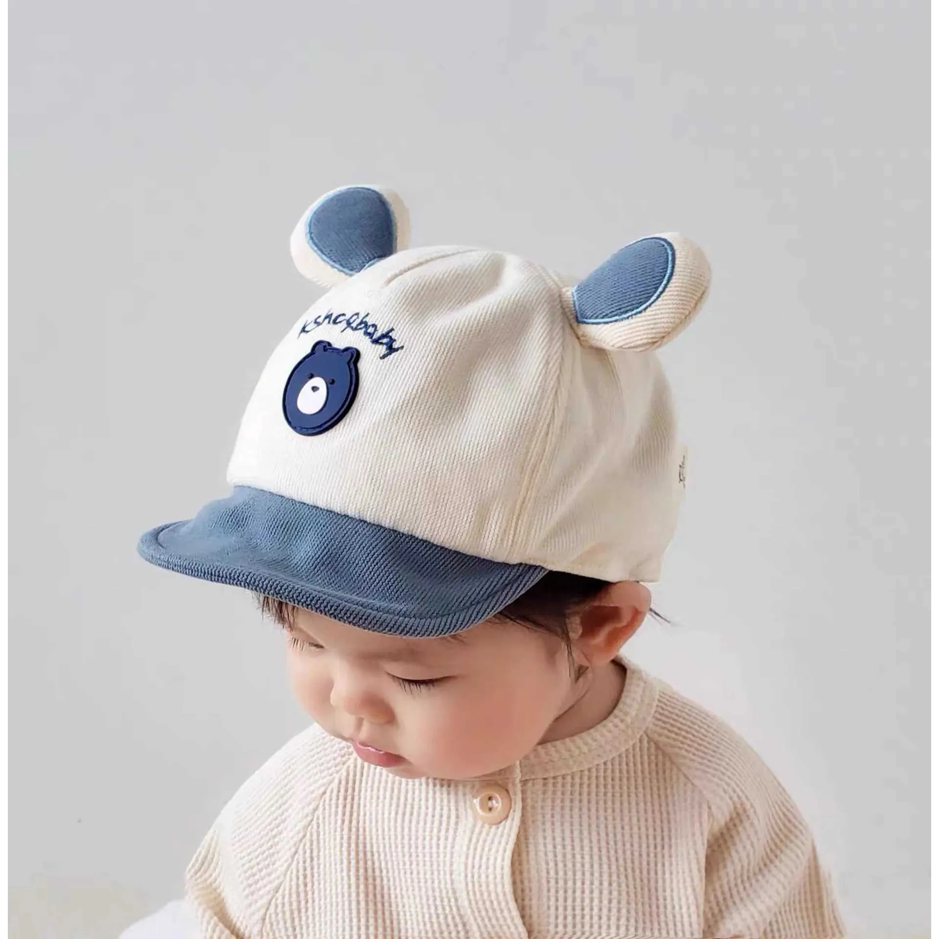 Caps Hut Cartoon Bärenohr Baby Ente Zunge Kappe Feste Baumwollkinder weiche Schwim Baseball Cap Infant Boy Girl Sonnenvisoren Kinder ihren Höhepunkt Y240514