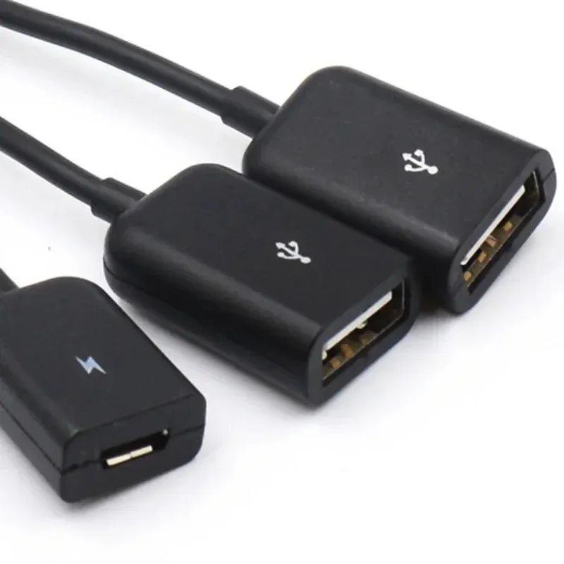 2024 3 in 1 micro USB Hub mannelijk aan vrouwelijke dubbele USB 2.0 Host OTG Adapter Cable Converter Extender Universal voor mobiele telefoons zwart voor