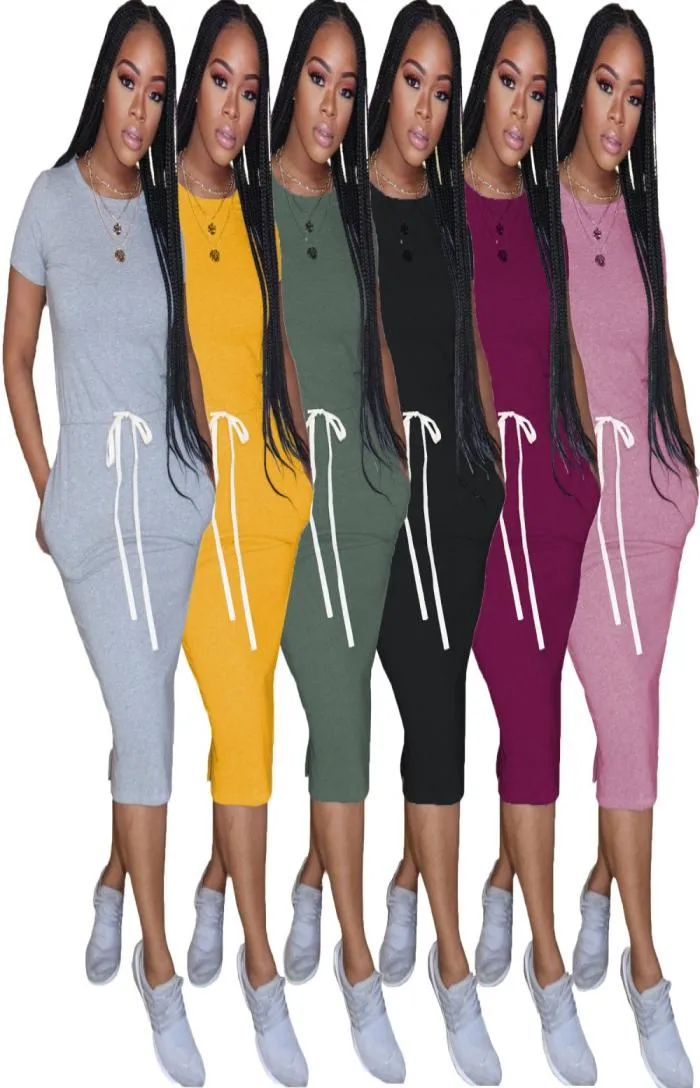 Kvinnors avslappnad klänning 2020 Summer Kort ärmar Mantelklänning Solid T Shirt Dress Home Bekväm Midkalvklänningar Ins 10 CO7133013