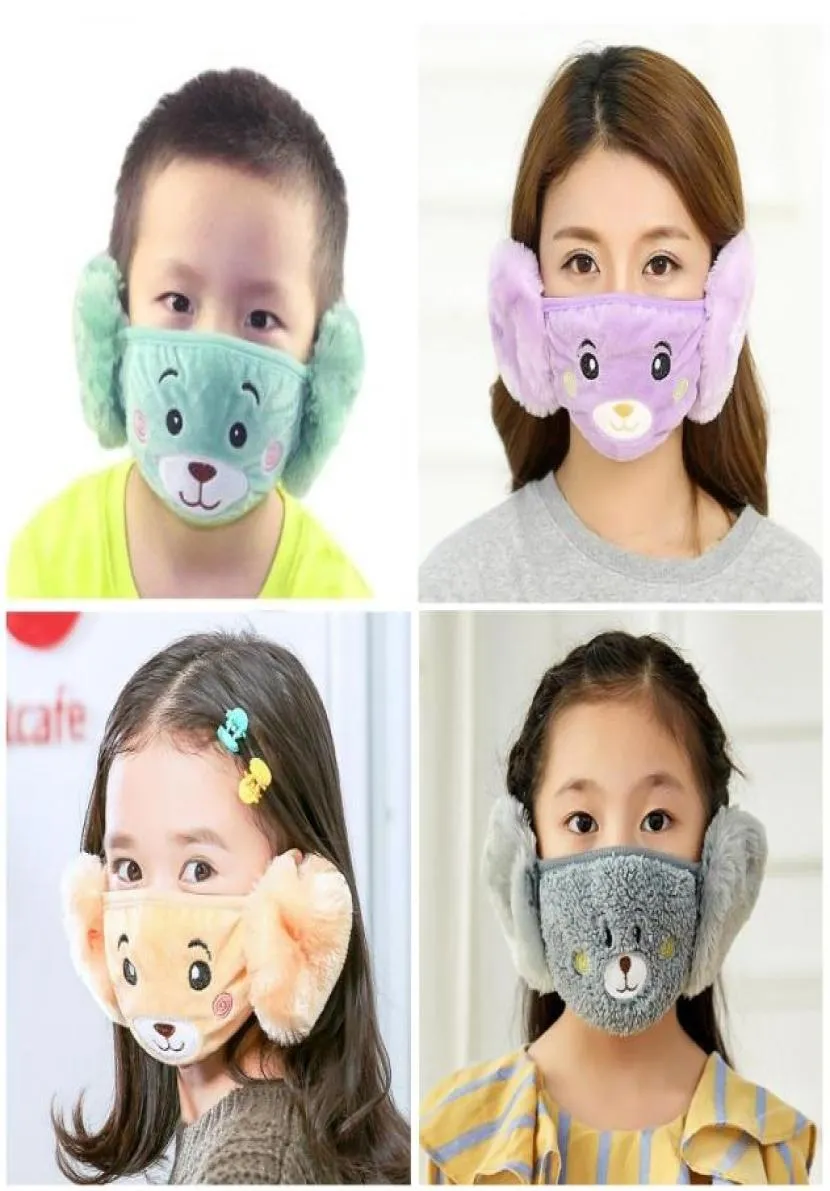 Children Cartoon Bear Face Mask Plush Ear Protective Winter Thick Warm Kids Mouth Mask Cover For Kids Adults MouthMuffle7356697